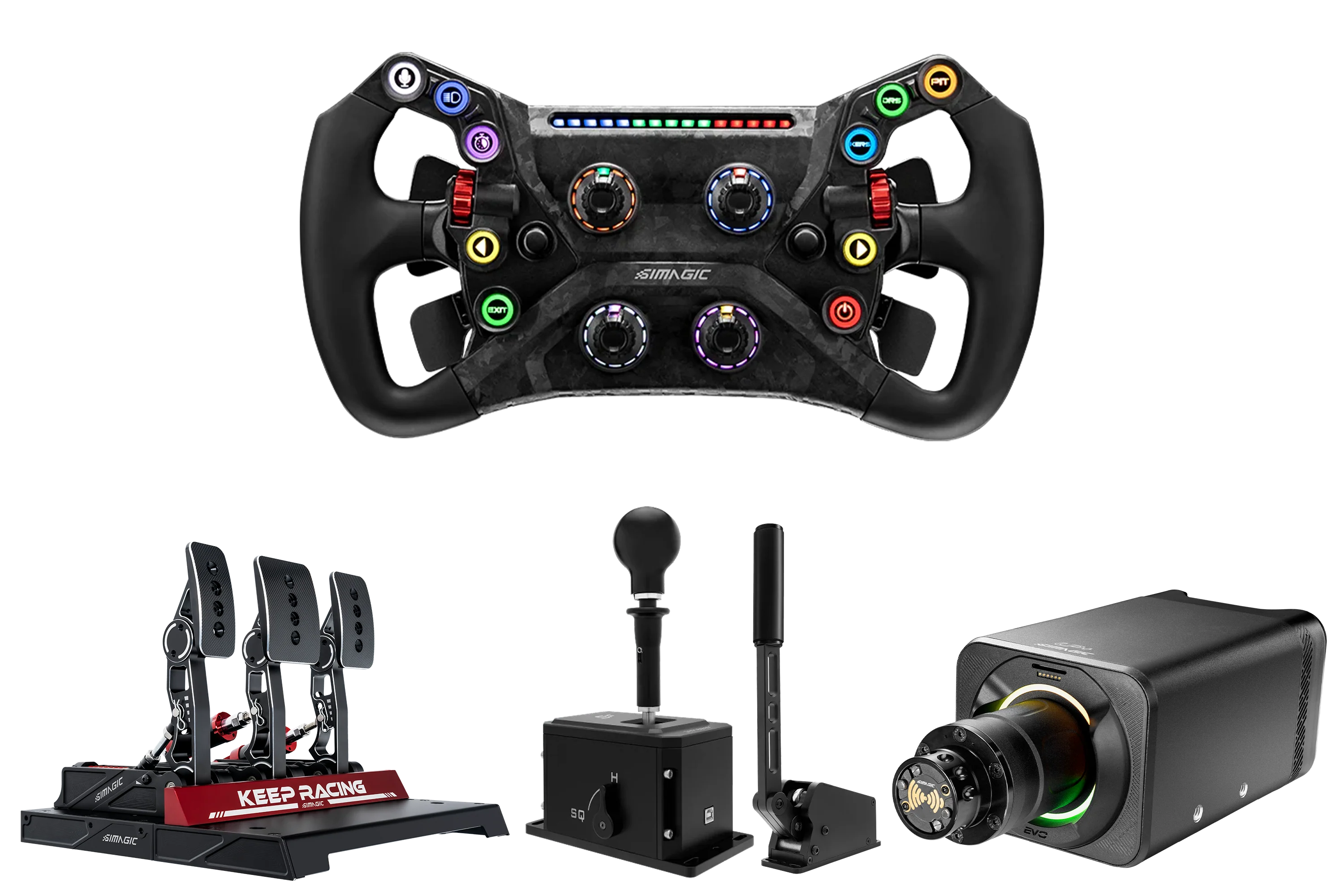 Simagic Alpha EVO Pro 18Nm Wheel Base, GT NEO Steering Wheel, 3 Pedal Set, Dual-Mode Shifter & Handbrake