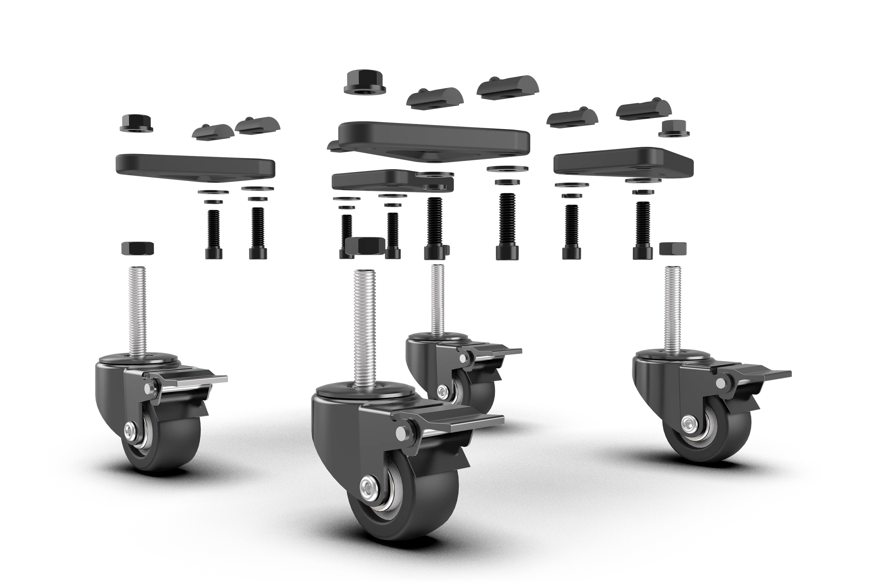 Universal Caster Wheels with Brake & Mounting Brackets - Image 2
